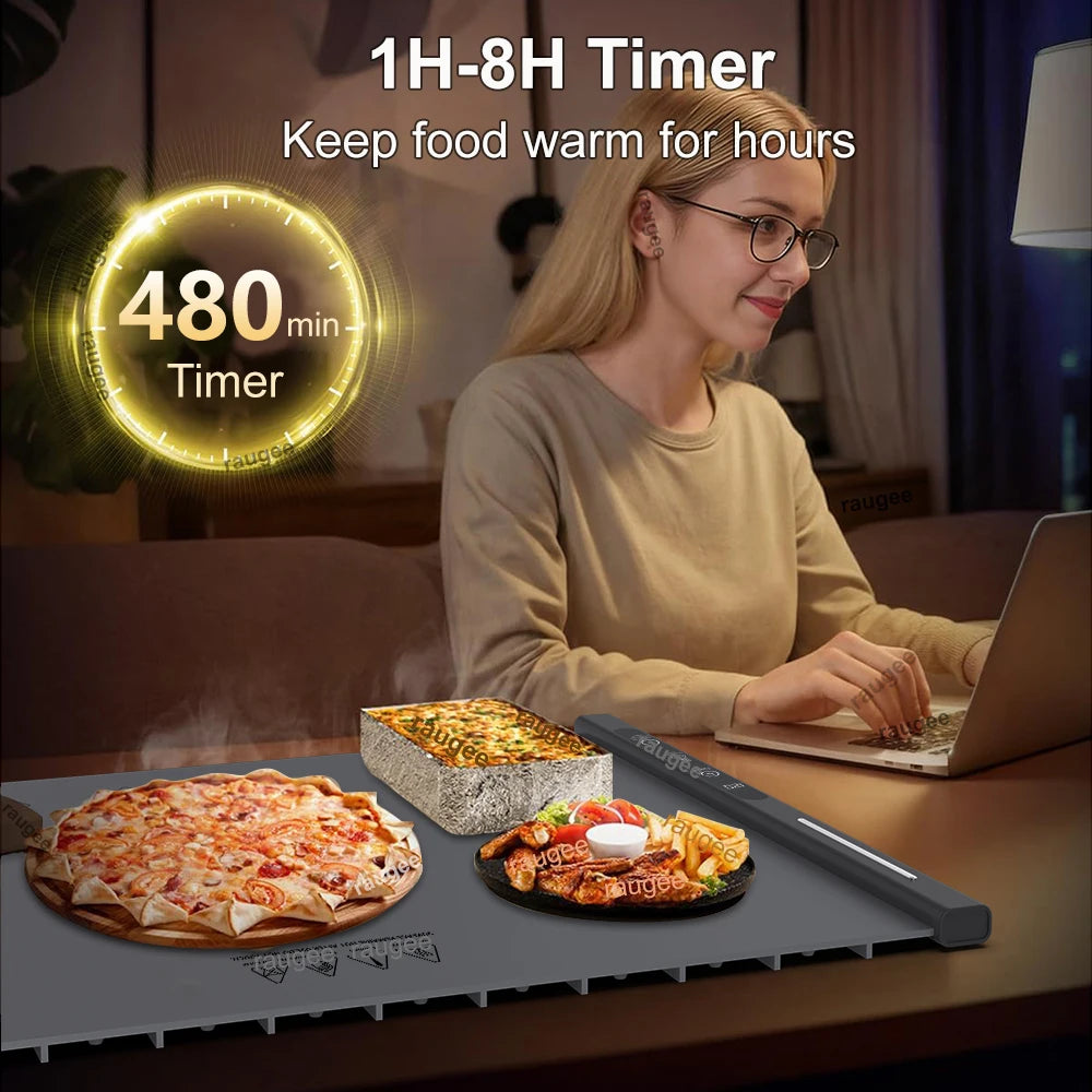 Electric Food Warmer Mat Silicone Foldable Food Warming Heater For Coffee Food Plate Warming Tray Dining Table Fast Heating Mat
